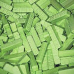 Closeup Image of Green Xanax bar tablet